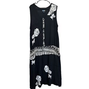 Tropical Tantrum Button Batik Floral Rose Hawaiian‎ Dress Womens Plus Size OS